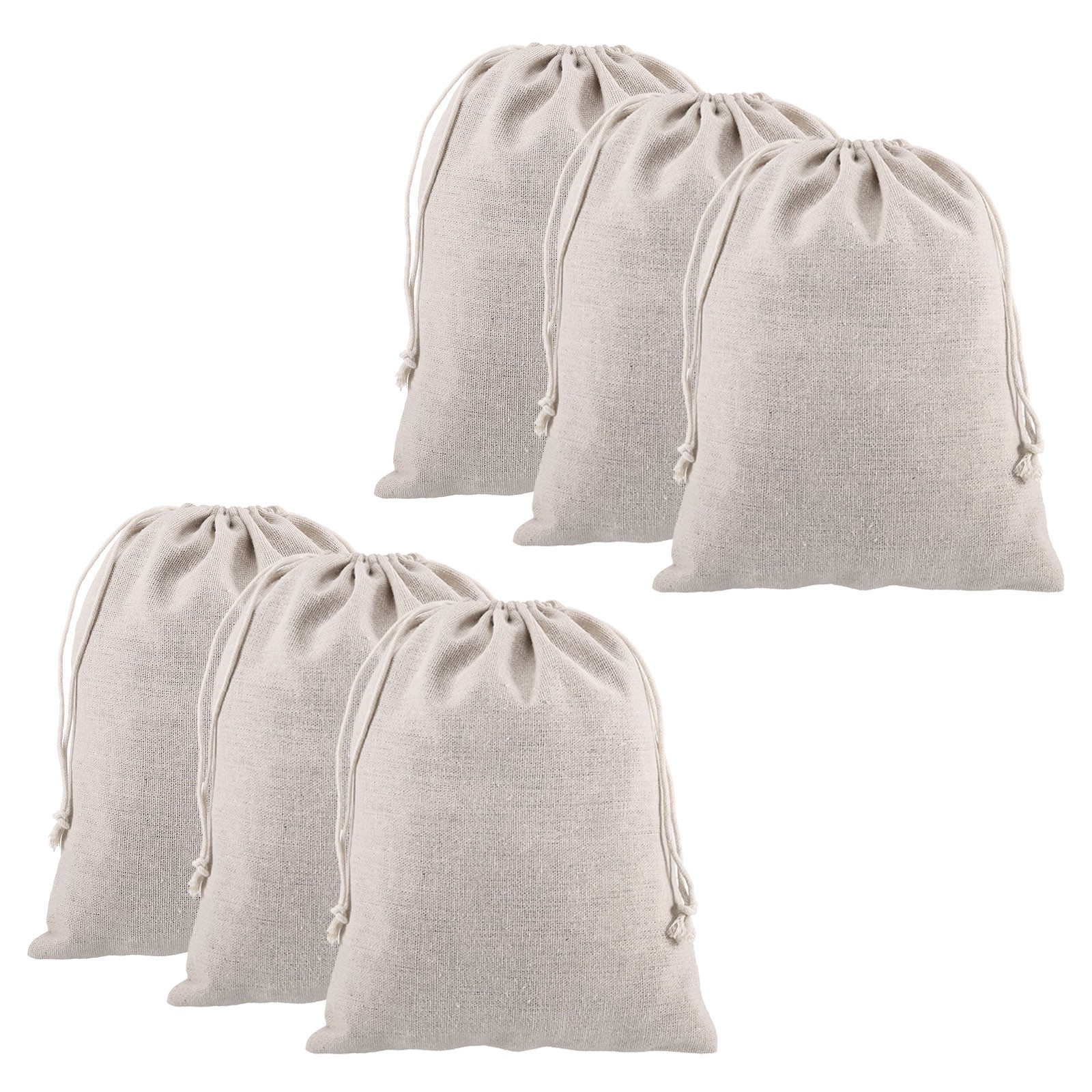 12 pieces cloth bags 20x25cm with drawstring, beige for storage