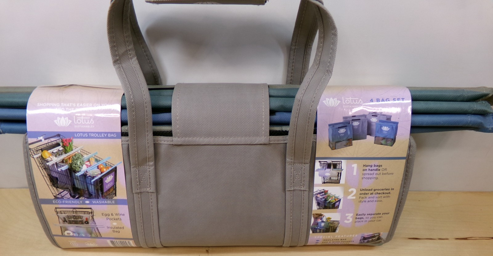 Lotus Original Trolley Handled Reusable Insulated Shopping Bags 4 Pack New
