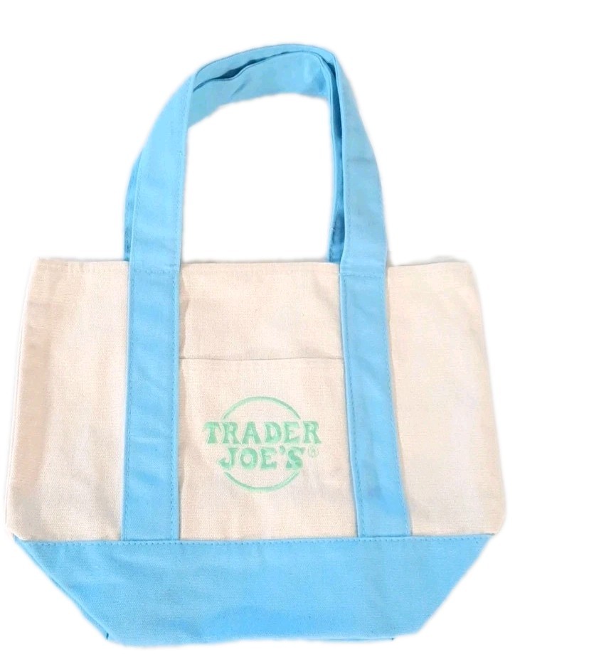 Trader Joe’s Mini Canvas Tote Bag Blue Pastel Reusable NEW 2026 Spring NWT