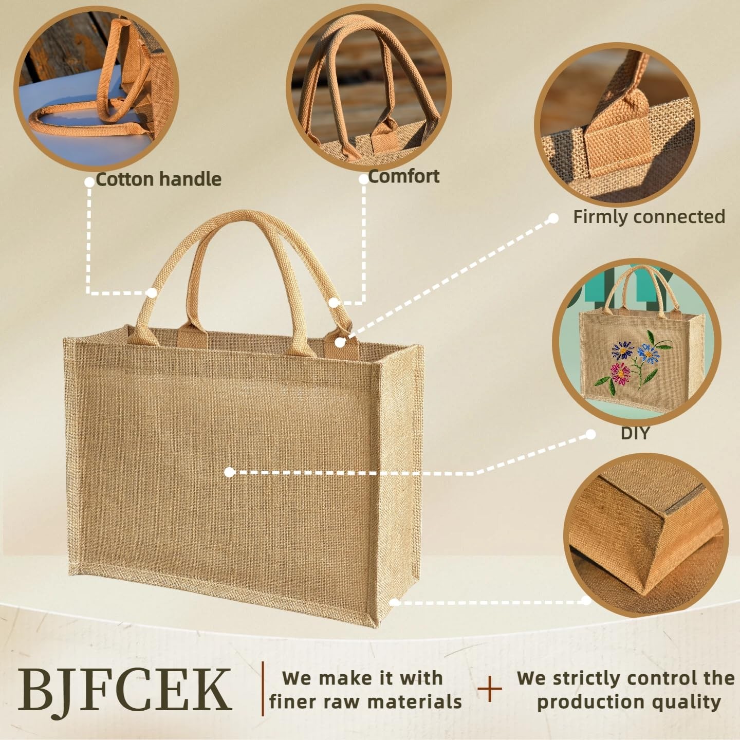 15pcs Reusable burlap tote bags Natural Jute handbags with Waterproof Liner f…