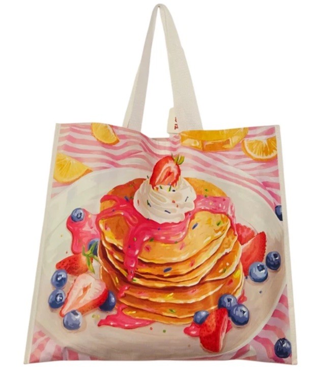 Reusable Tote Bag Pancakes Sprinkles Whipped Cream Fruit Strawberries TJMaxx New