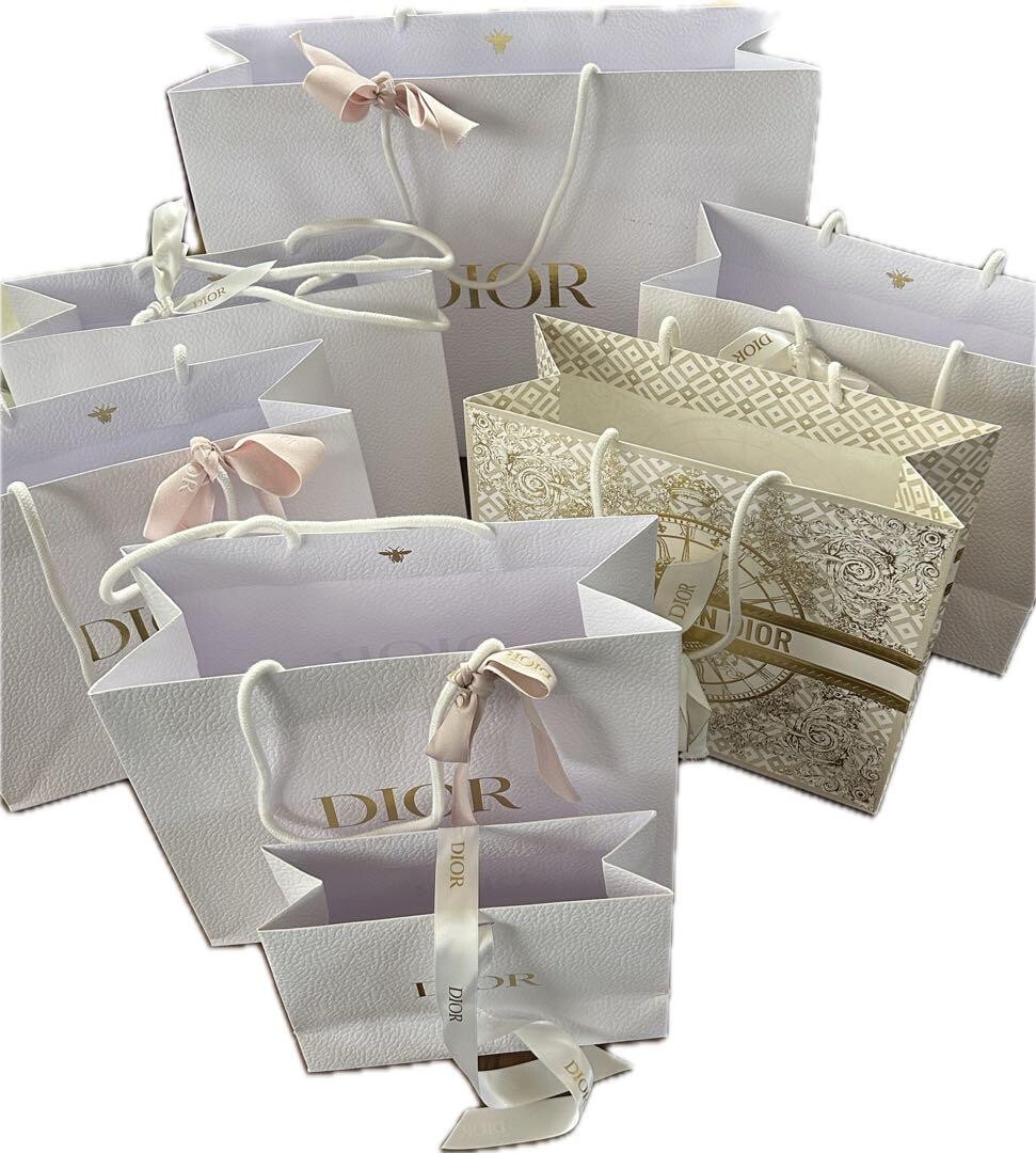 Set of 7-Dior Authentic White/Gold Empty Gift Shopping Paper Bags Various size