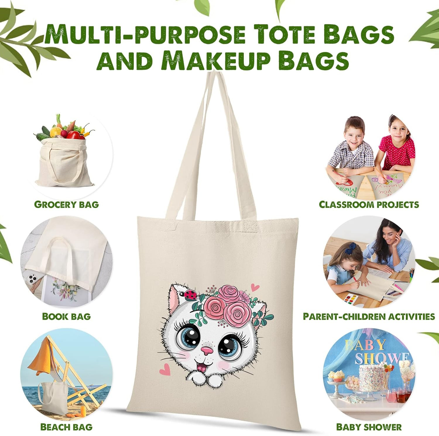 36 Pack 13 X 15 Inch Cotton Canvas Tote Bags Bulk with Handles Recycled Blank Ca