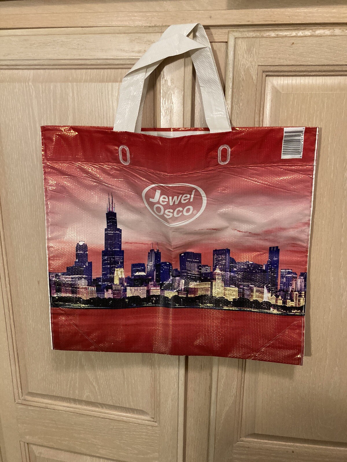 (1) JEWEL OSCO CHICAGO SKYLINE REUSABLE LARGE SHOPPING TOTE BAG 15”x17”