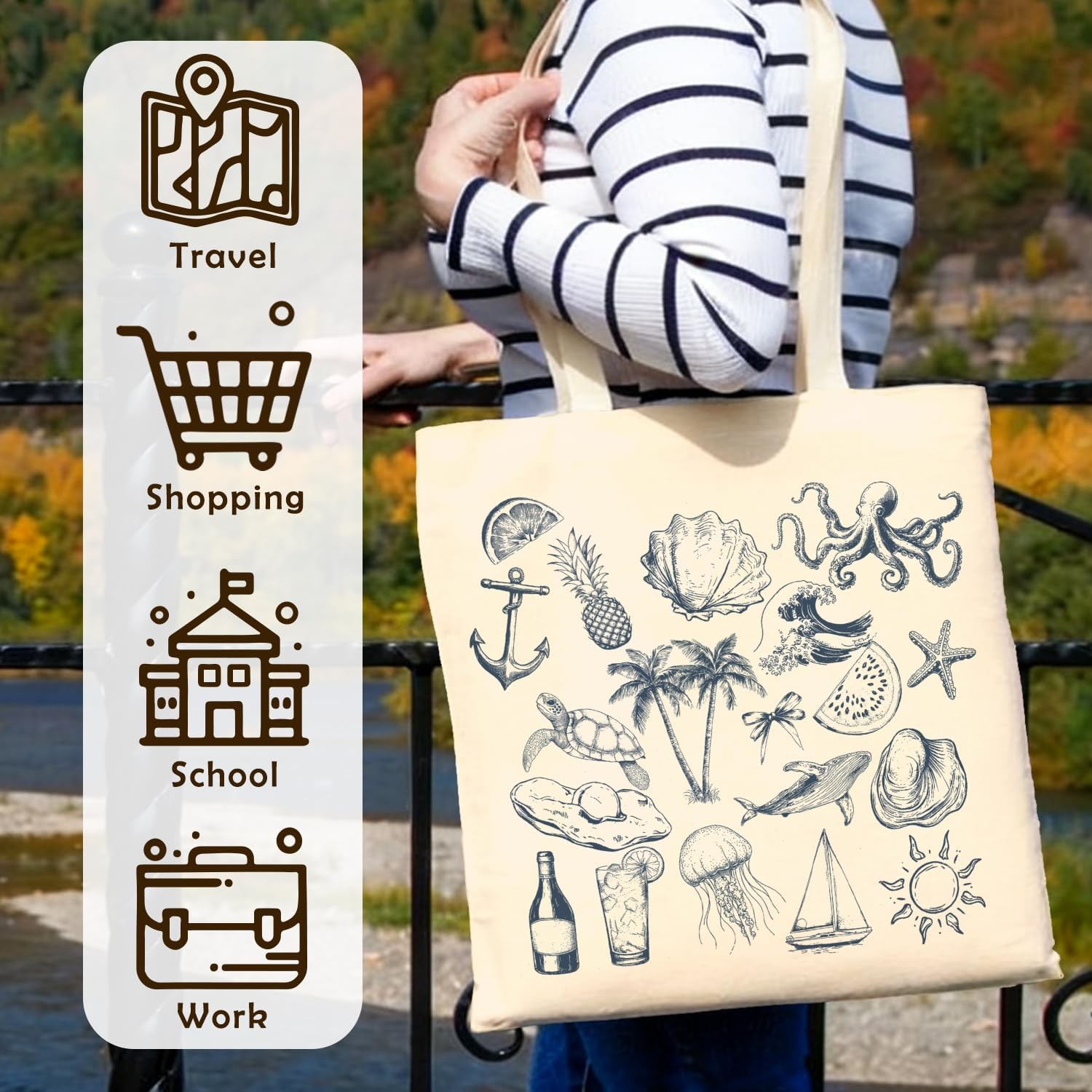 Sea Animals Tote Bag for ,Beach Gifts for Ocean Lovers,Preppy Summer Coastal …