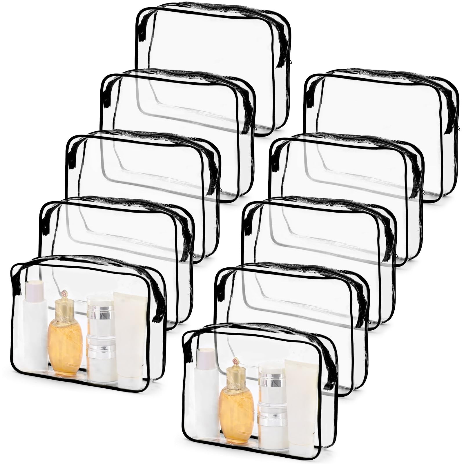 Tbestmax 10 Pack Clear Cosmetic Bags Makeup Large, Large – Black