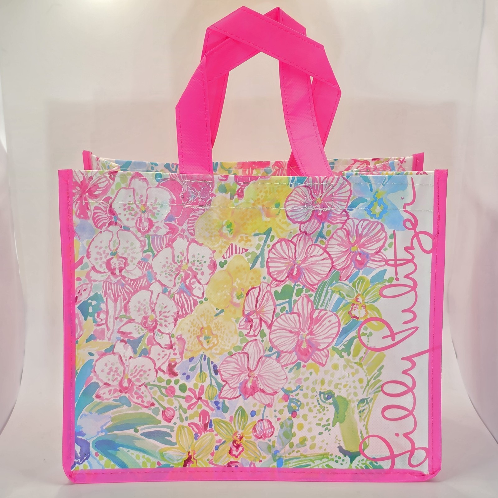 LILLY PULITZER Flower Tiger Lion Cheetah Print Reusable Gift/Shopping Bag Tote