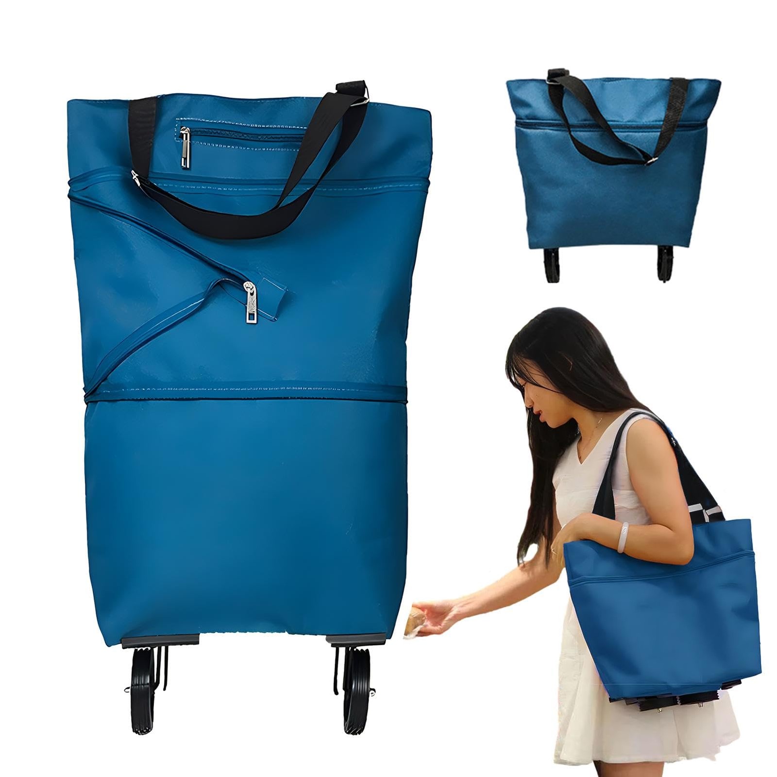 Shopping Cart Collapsible 360 Swivel Wheels Portable Lake Blue Folding