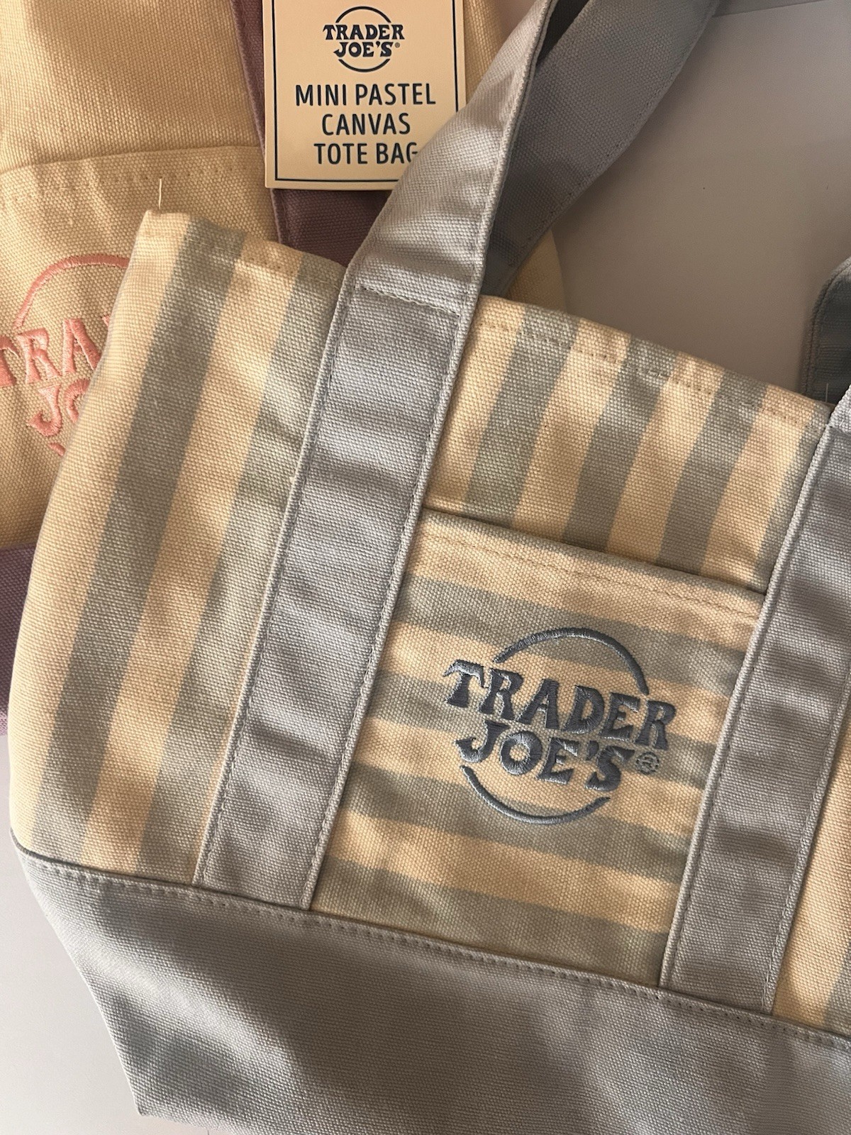 Trader Joe’s Mini Pastel Canvas Tote Bag Multicolor Striped 13x10x6 in ($15 ea.)