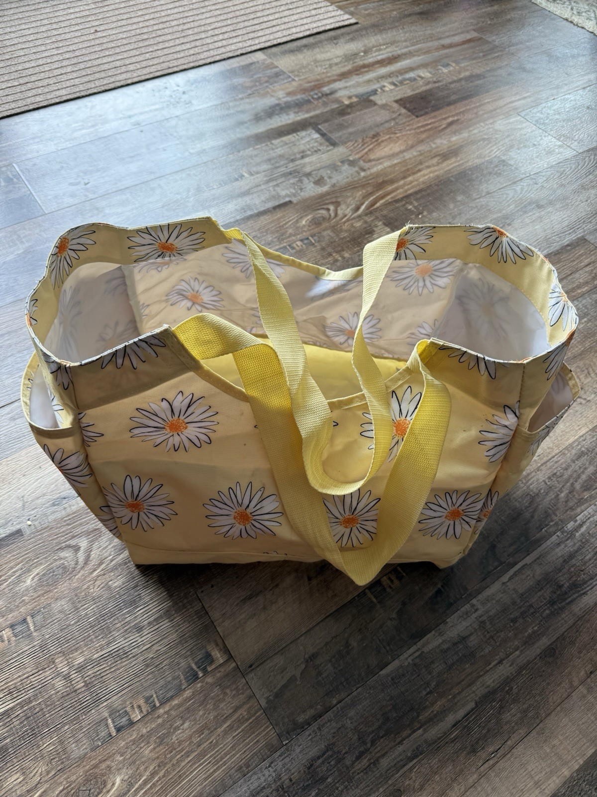 Thirty-One Foldable Reusable Shopping Bag Yellow Floral Recycled Polyester