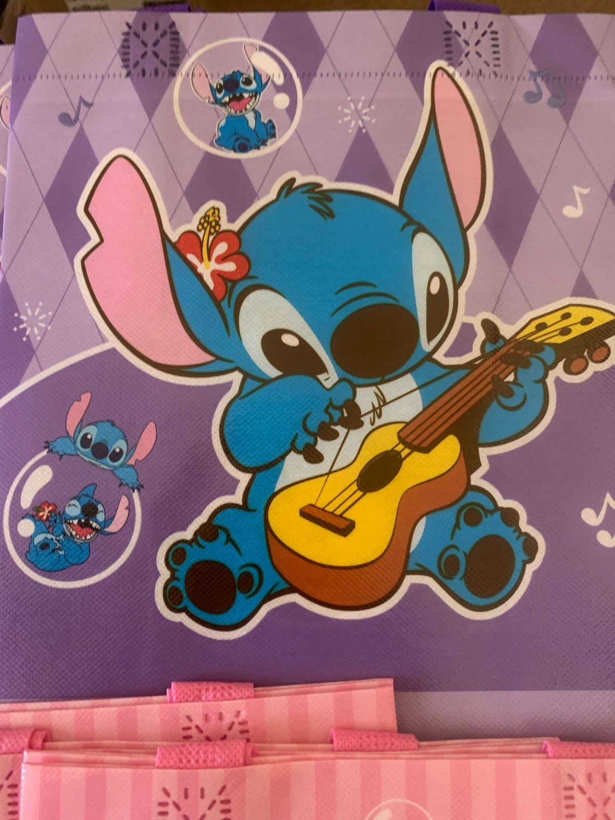 Lilo & Stitch Themed Reusable Tote Bags Set Of 12 In Assorted Colors & Designs E