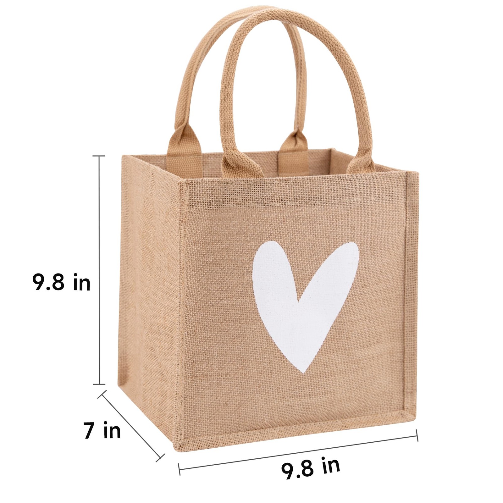 6 Pack Burlap Tote Bags with Handles Only White Heart Printed Reusable Jute G…