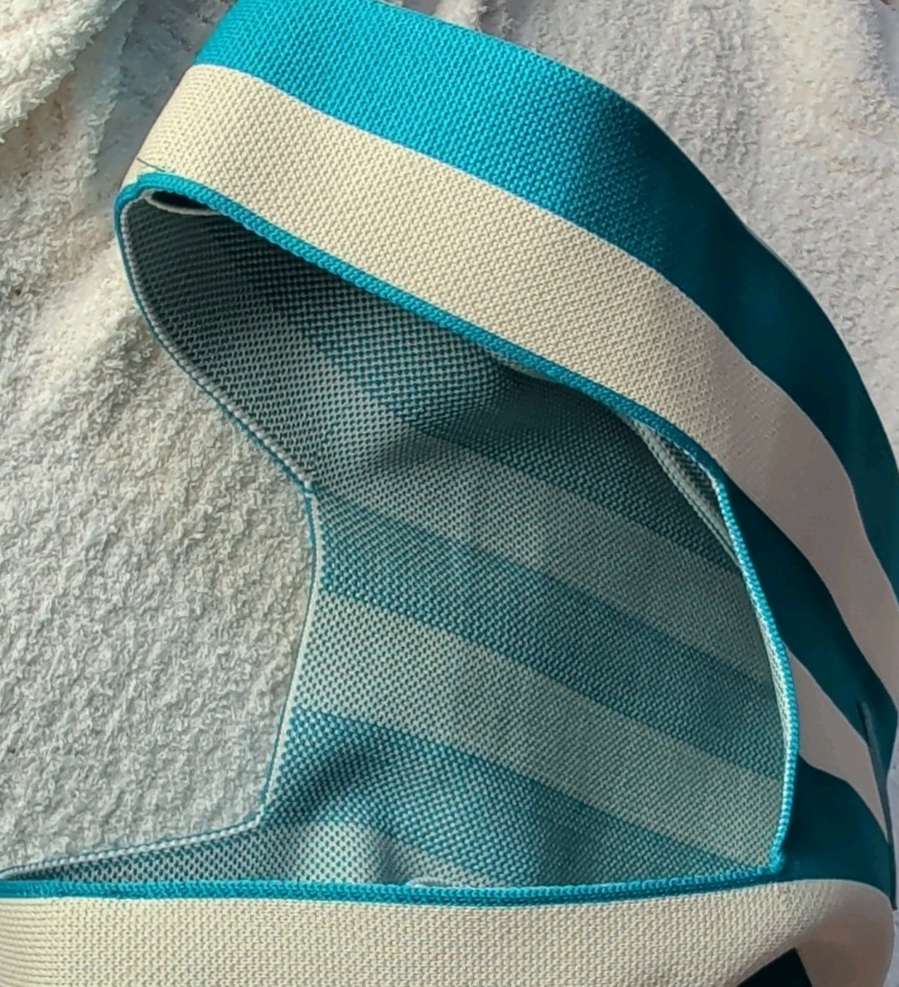 Colorescience Blue & Beige Striped Reusable Tote Shopping Bag 16in x 9in