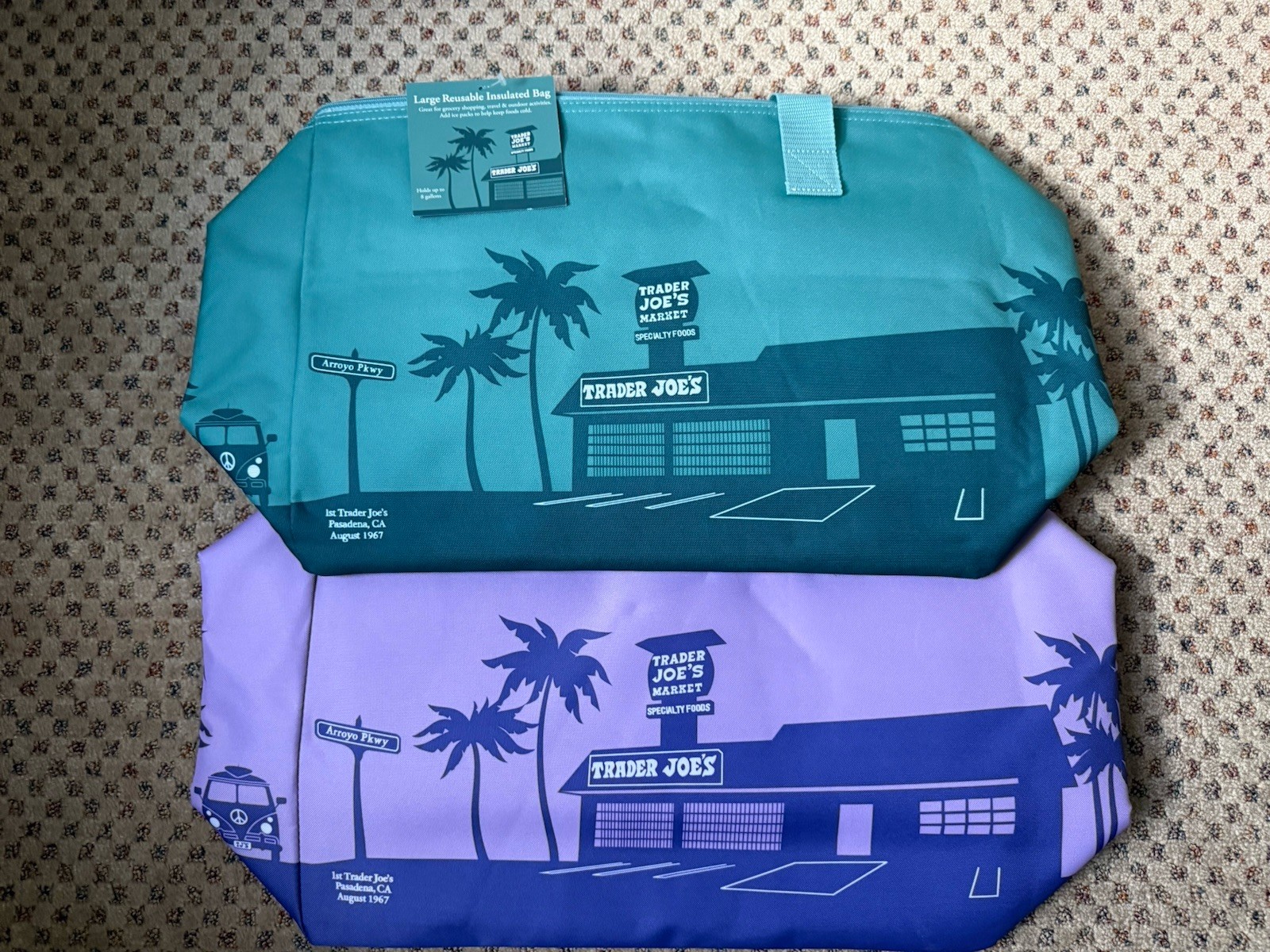 2-PACK Trader Joe’s 8 Gallon Purple & Dusky Blue Cooler Large Insulated Tote