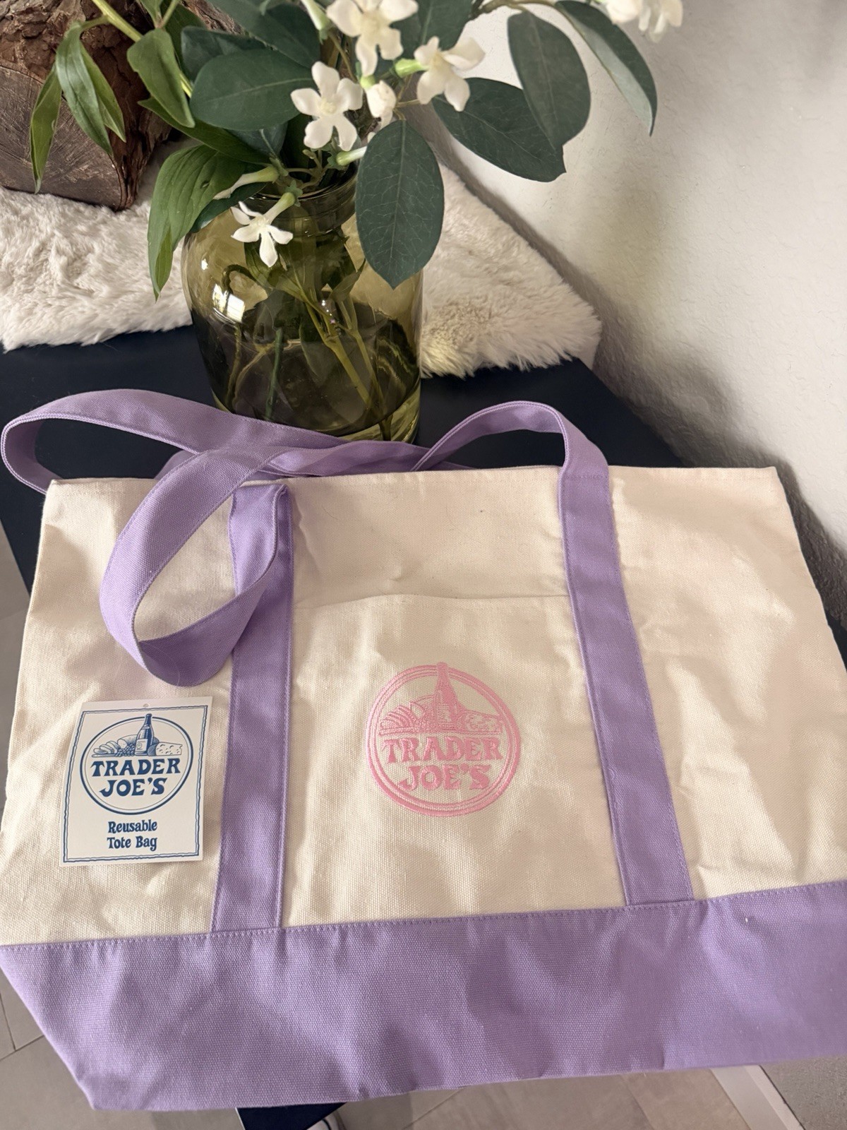 Trader Joe’s Reusable Tote Bag in Purple & White – Everyday Carry Tote