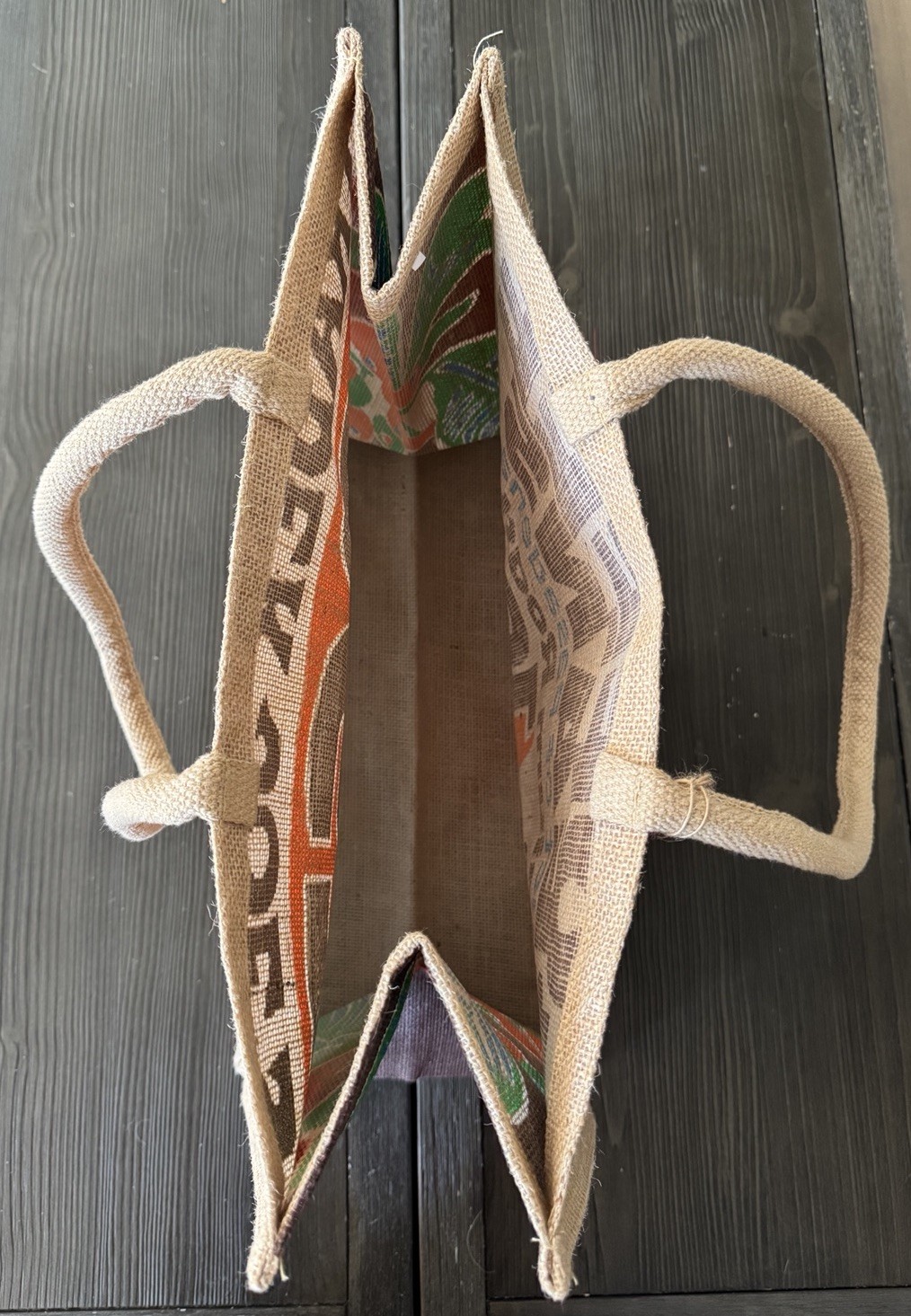 Trader Joe’s Tote Jute Bag Reusable 1967 Pasadena Coffee Beans 17x14x9x13in Lrg