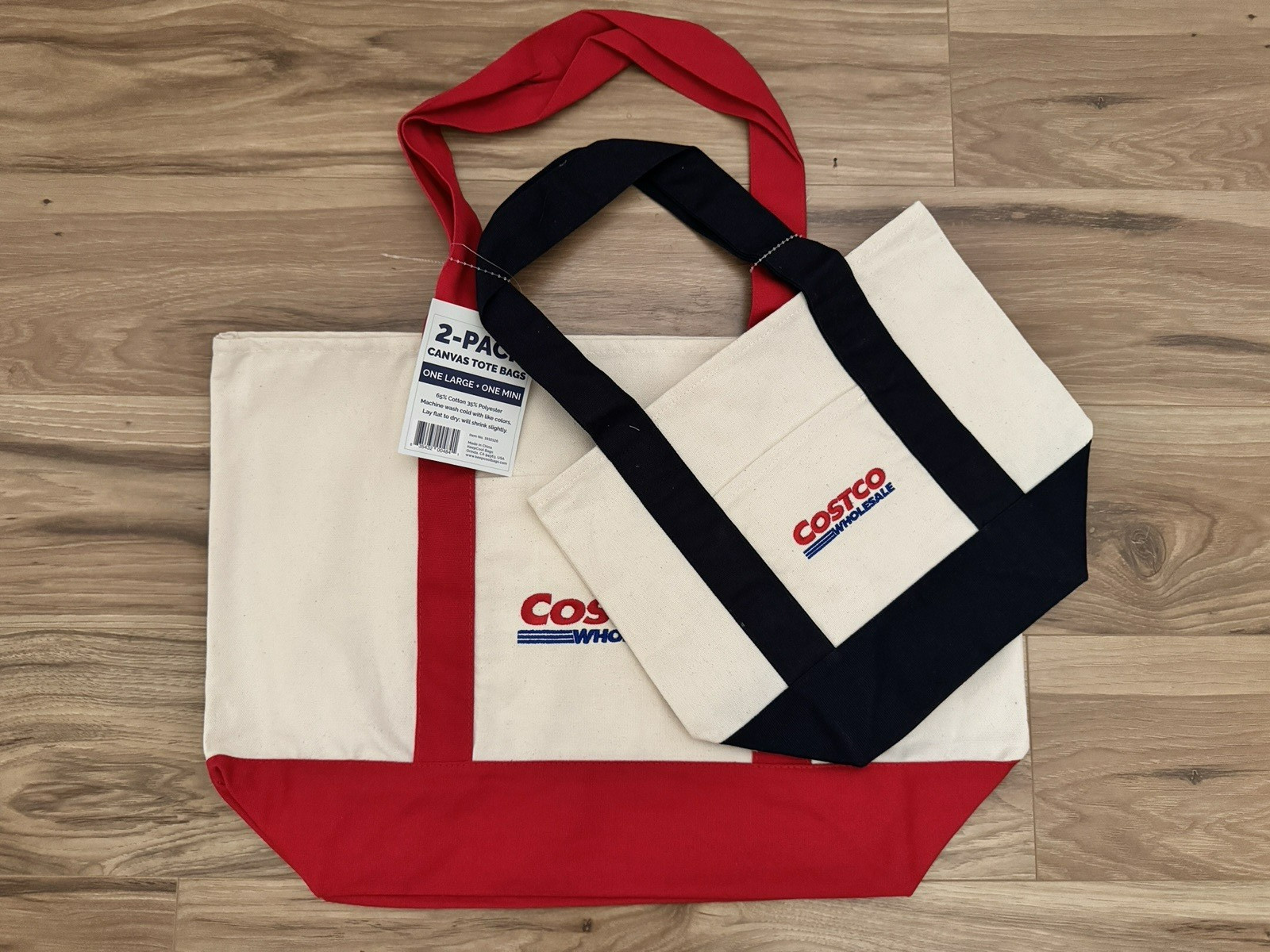 JAPAN Costco Wholesale Reusable Shopping CANVAS TOTE BAGS 2-Pack Large + Mini