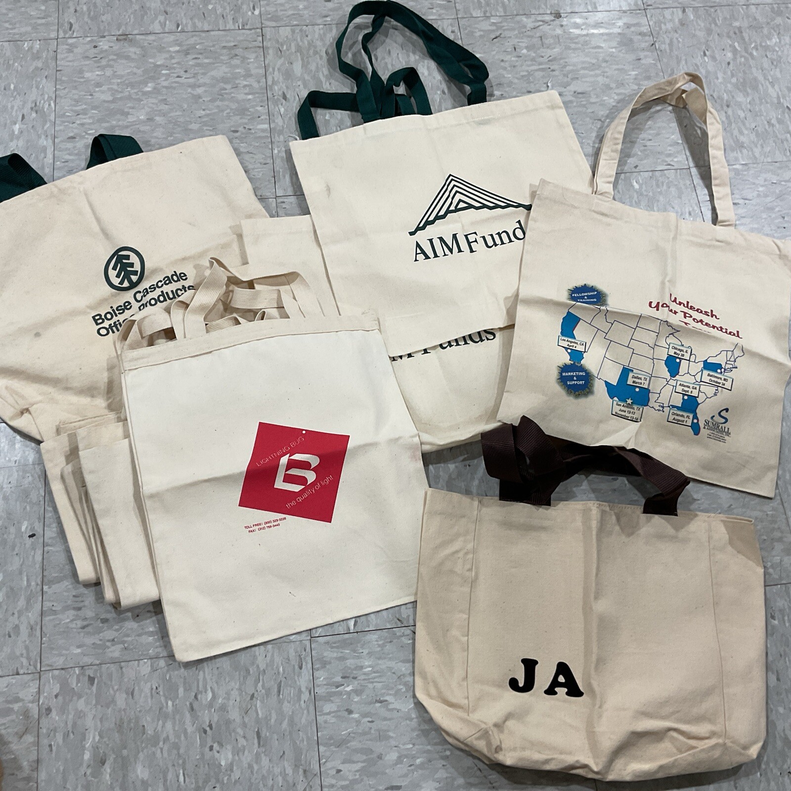 Various 10 Canvas Tote Bags Lot Branded