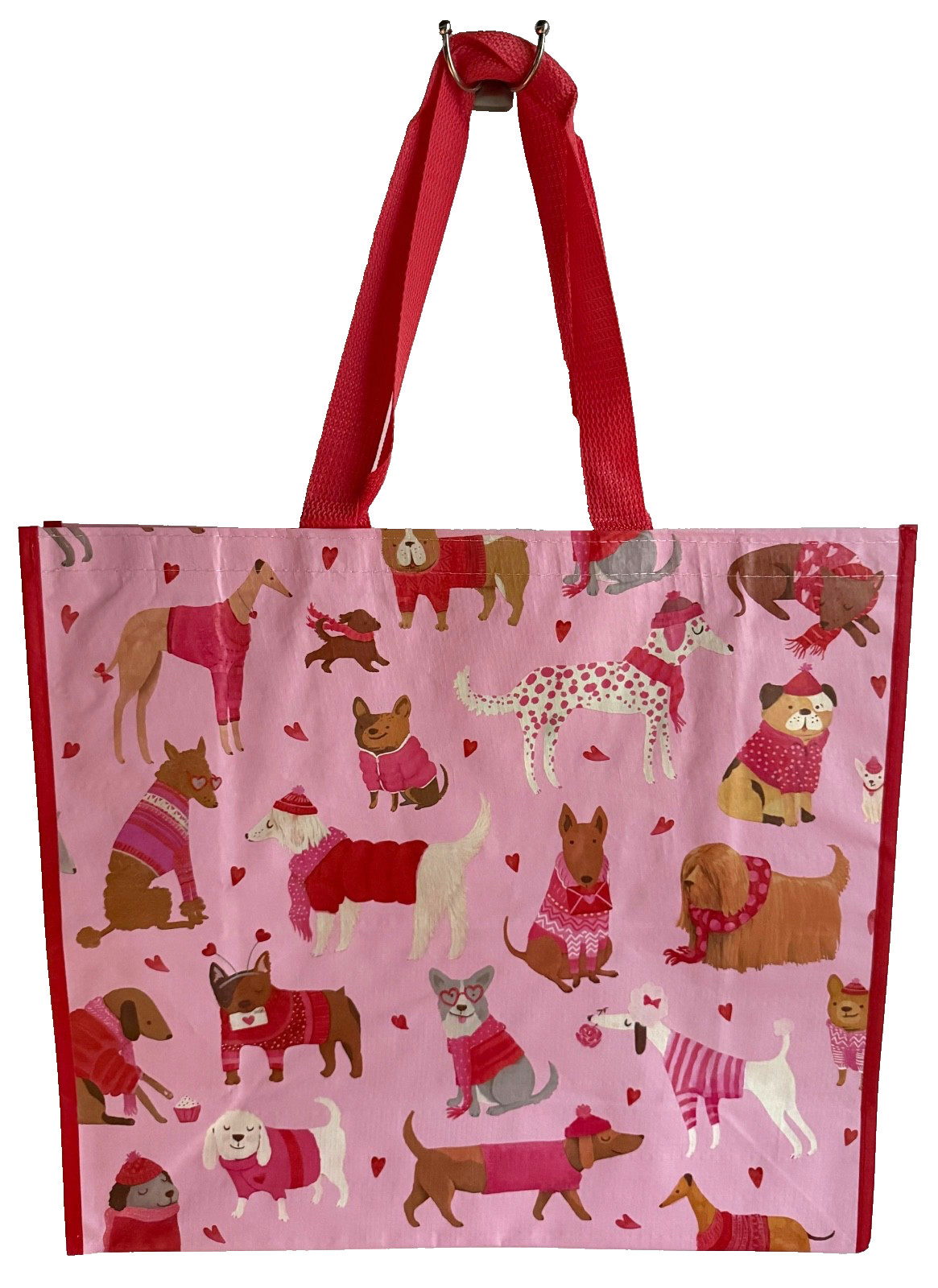 TJ MAXX REUSABLE LARGE SHOPPING BAG NEW DOG PUPPY PINK VALENTINE RED HEART LOVE