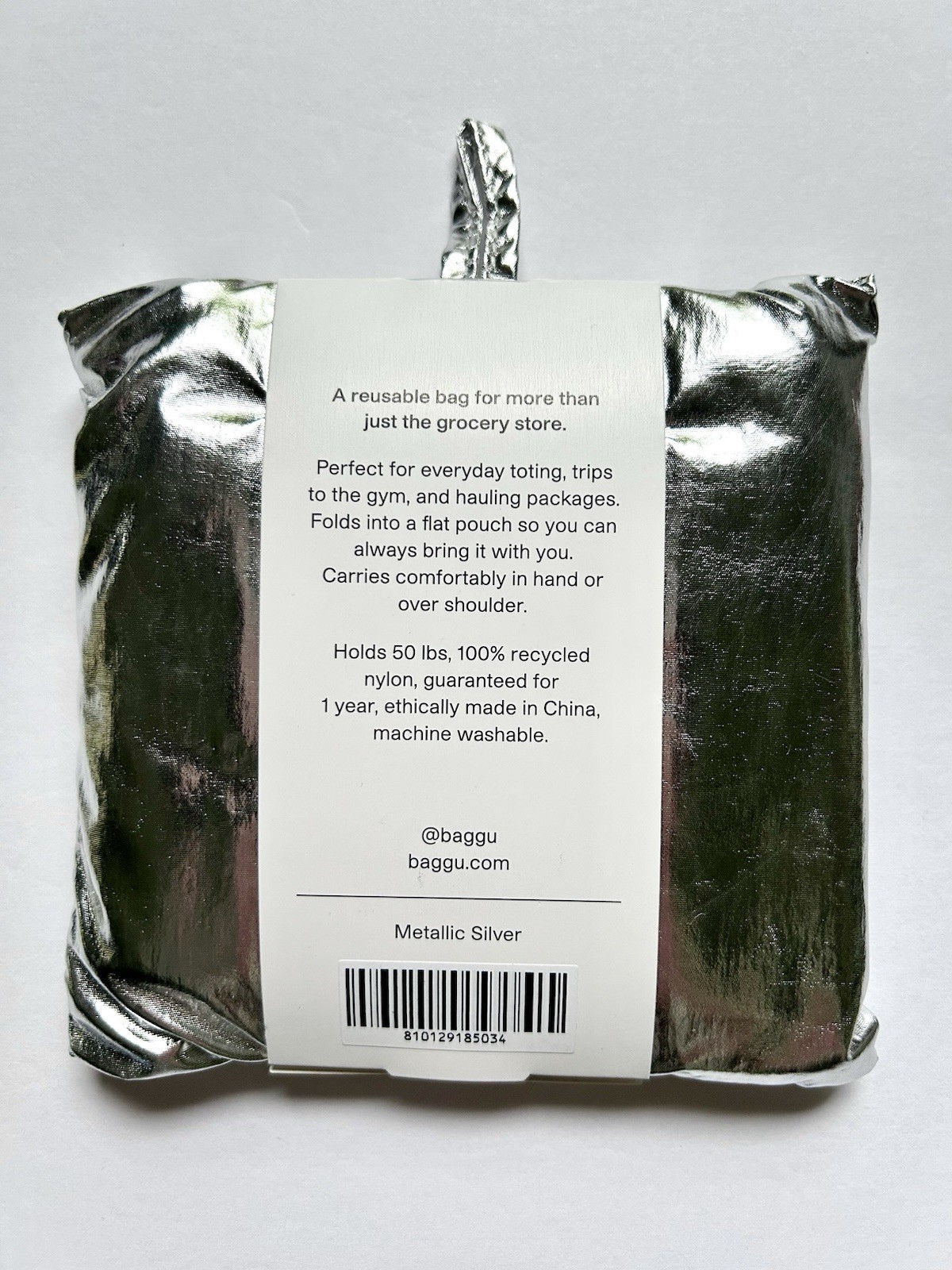 NEW! Baggu STANDARD BAG in “Metallic Silver” — Recycled Nylon SOLD OUT + RARE!!!