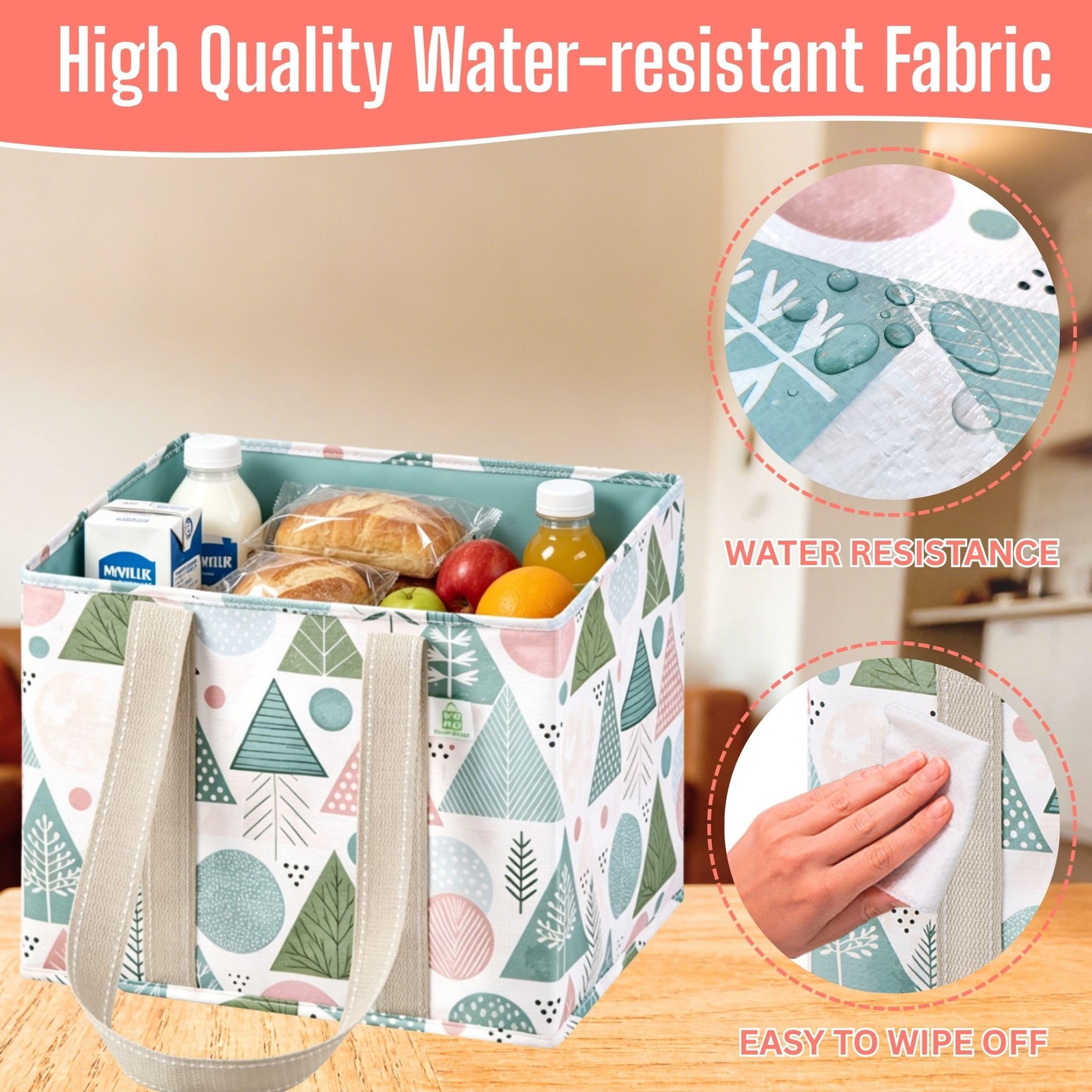 3 PCS 6 Gallon Pastel Forest Heavy Duty Reusable Grocery Shopping Tote Bags