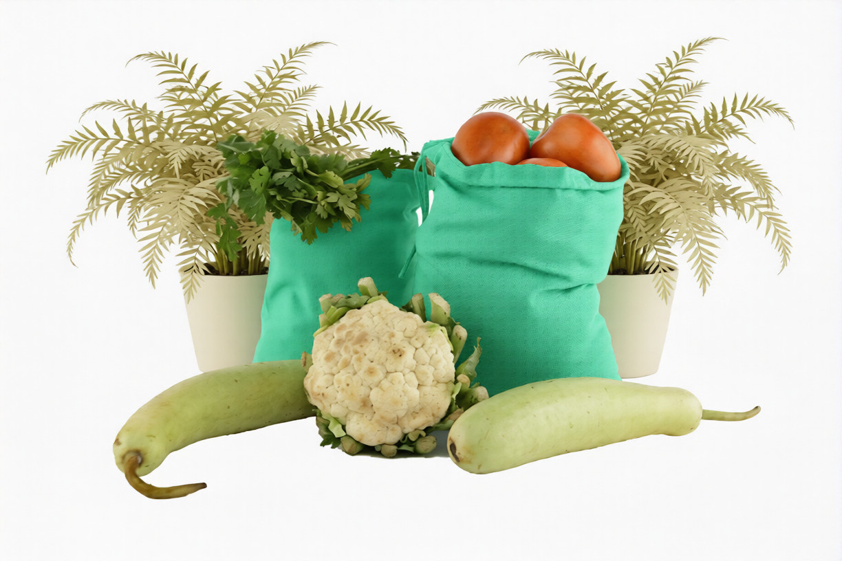 CharkaBags – 8 x 12 Inches Green Single Drawstring Reusable Washable Muslin Bags