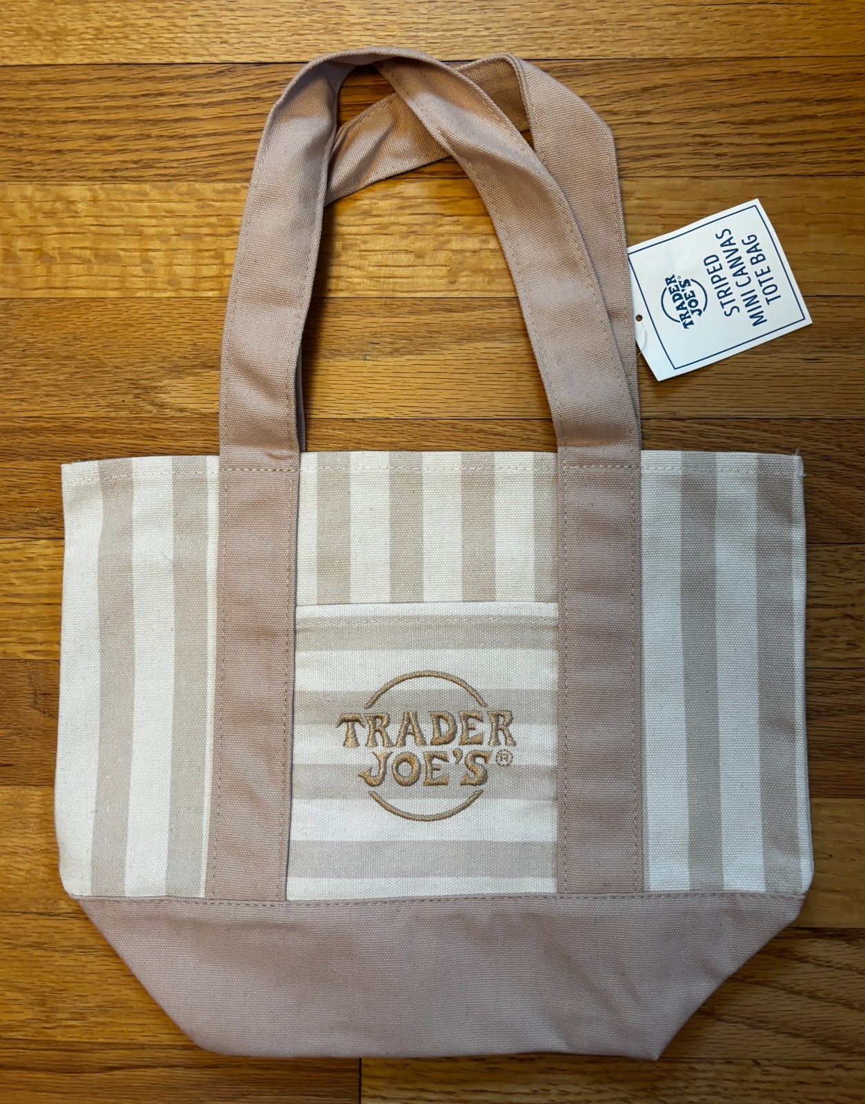 Trader Joe’s Mini Pastel Stripe Canvas Tote Bag BEIGE Limited Edition NWT