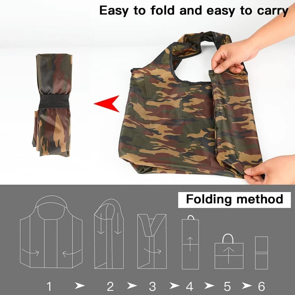 10 Pack 15×4.5×15 Inch Camo Reusable Shopping Bags with Handles Bulk, Foldabl…