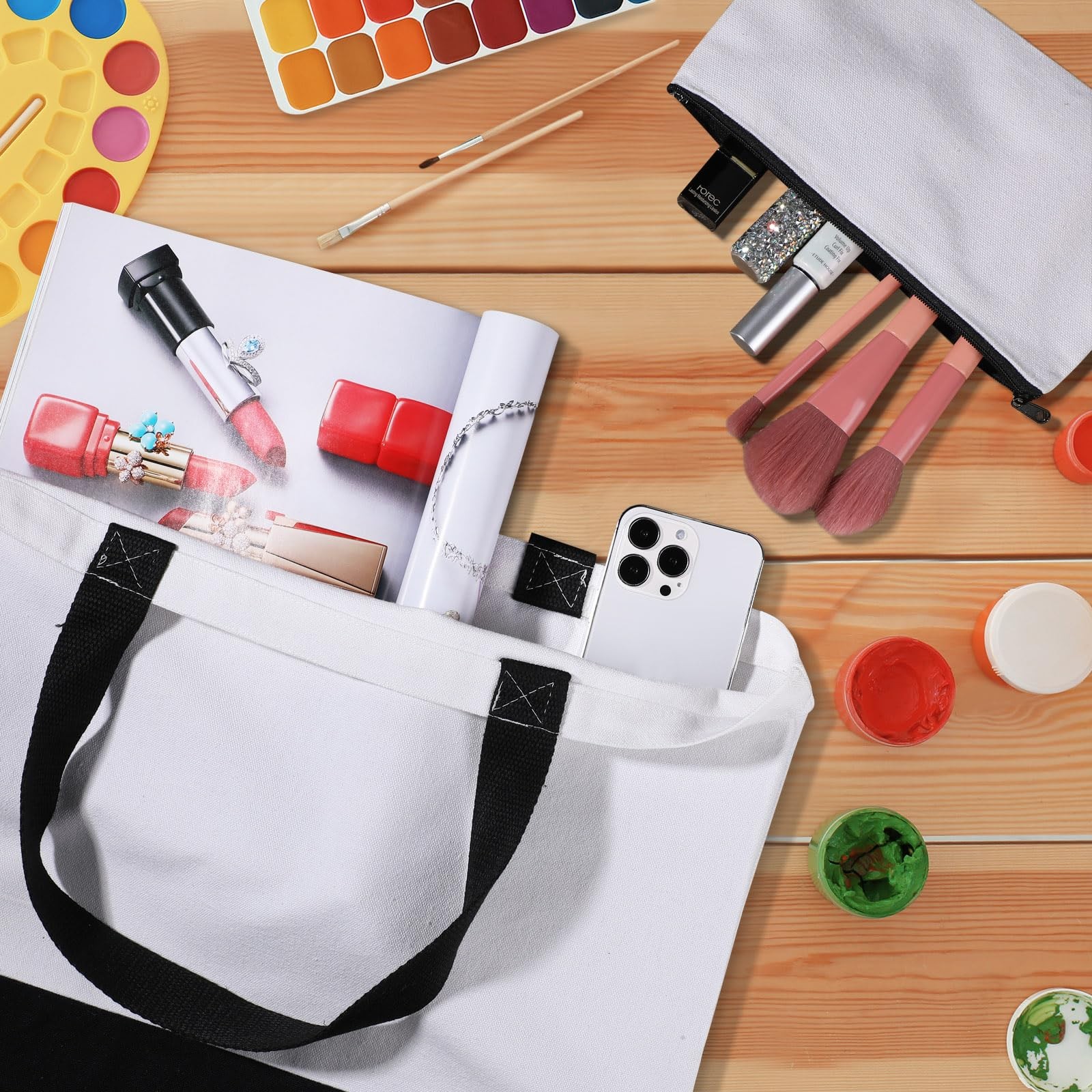 28 Piece Blank Canvas Tote and Makeup Bag Bulk Plain Cotton Tote with Handle …