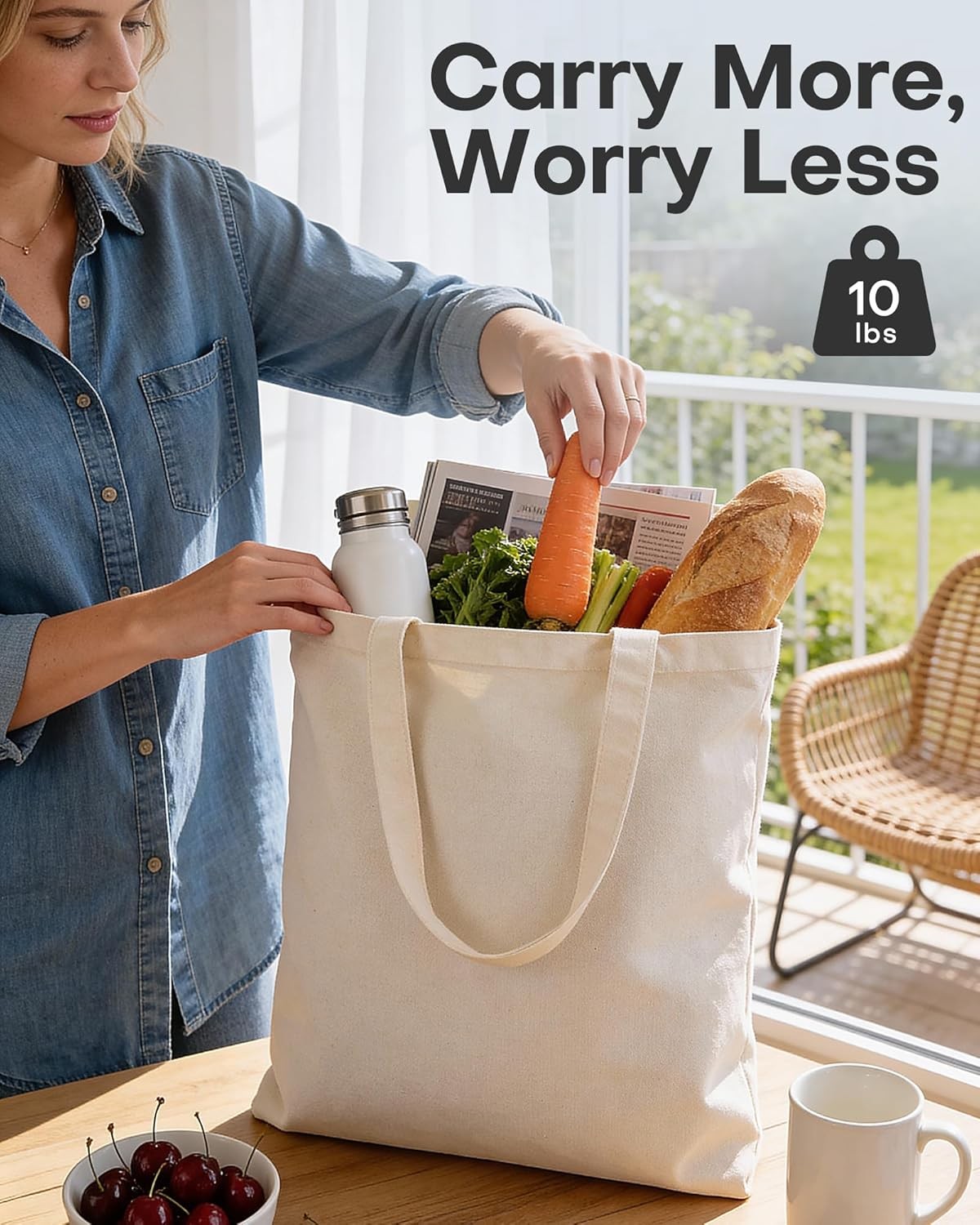 HOTOR 6 Pack Canvas Tote Bags Bulk Reusable Grocery Shopping Bags Lightweight