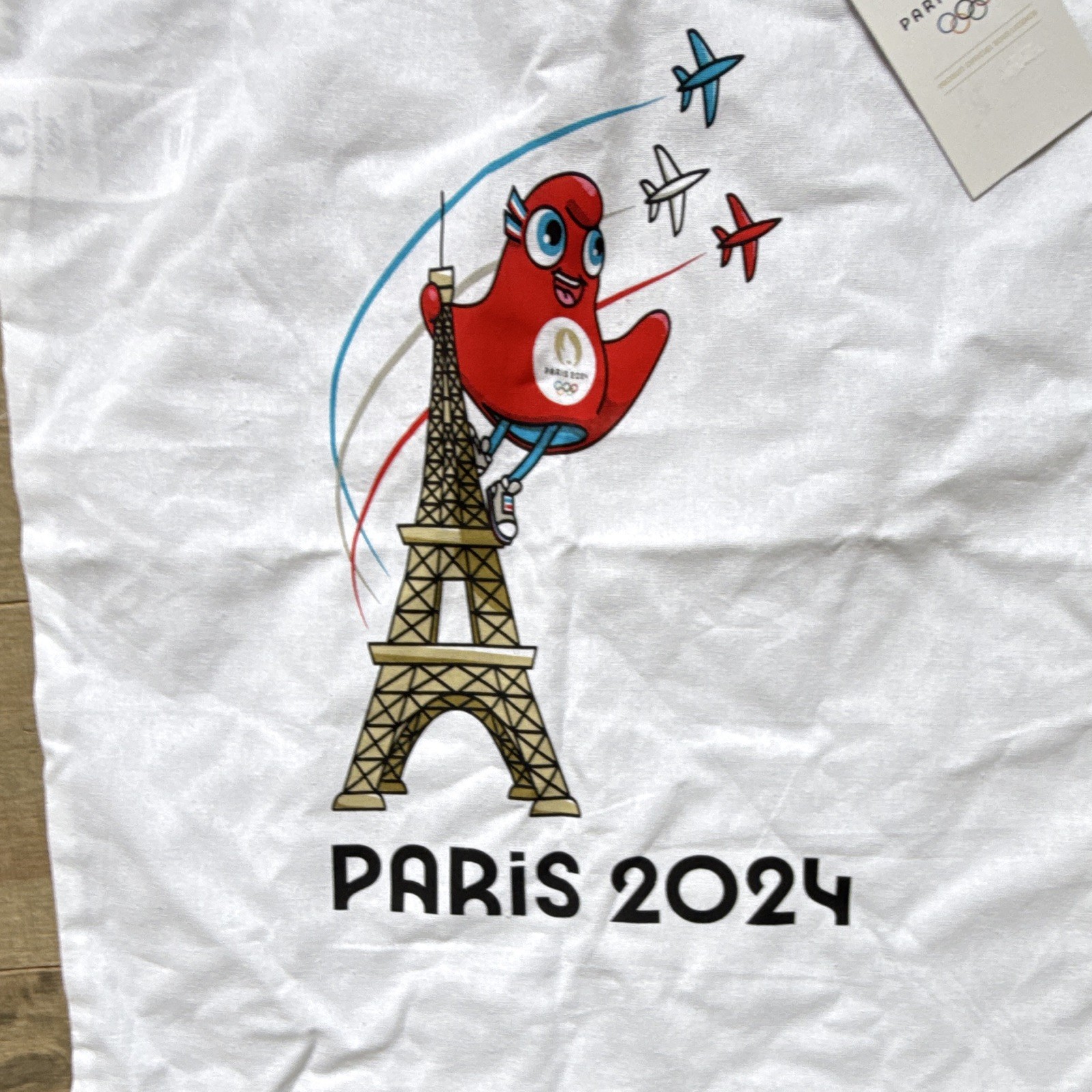 Paris 2024 Licensed White Reusable Graphic Print Fabric Tote Bag 15x12x18