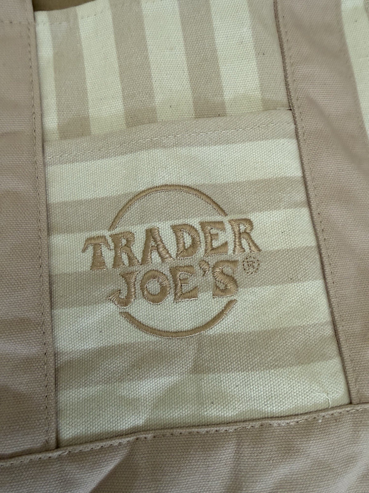 Trader Joe’s Mini Canvas Tote Bag Striped Beige/Tan 13x6x11 in New