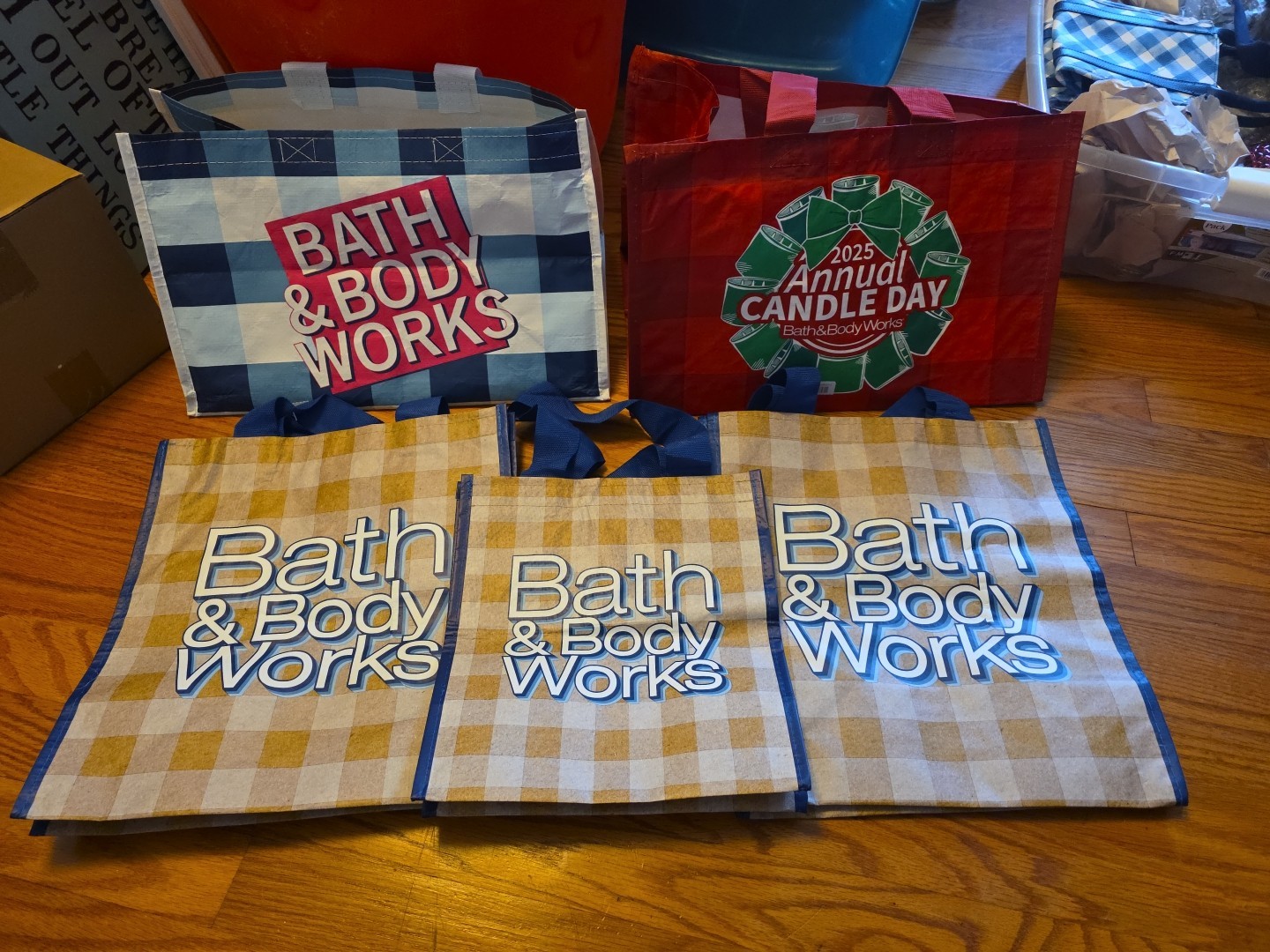 Bath & Body Works 2025 Candle Day Reusable Shopping Tote Bag Blue Gingham LOT 5