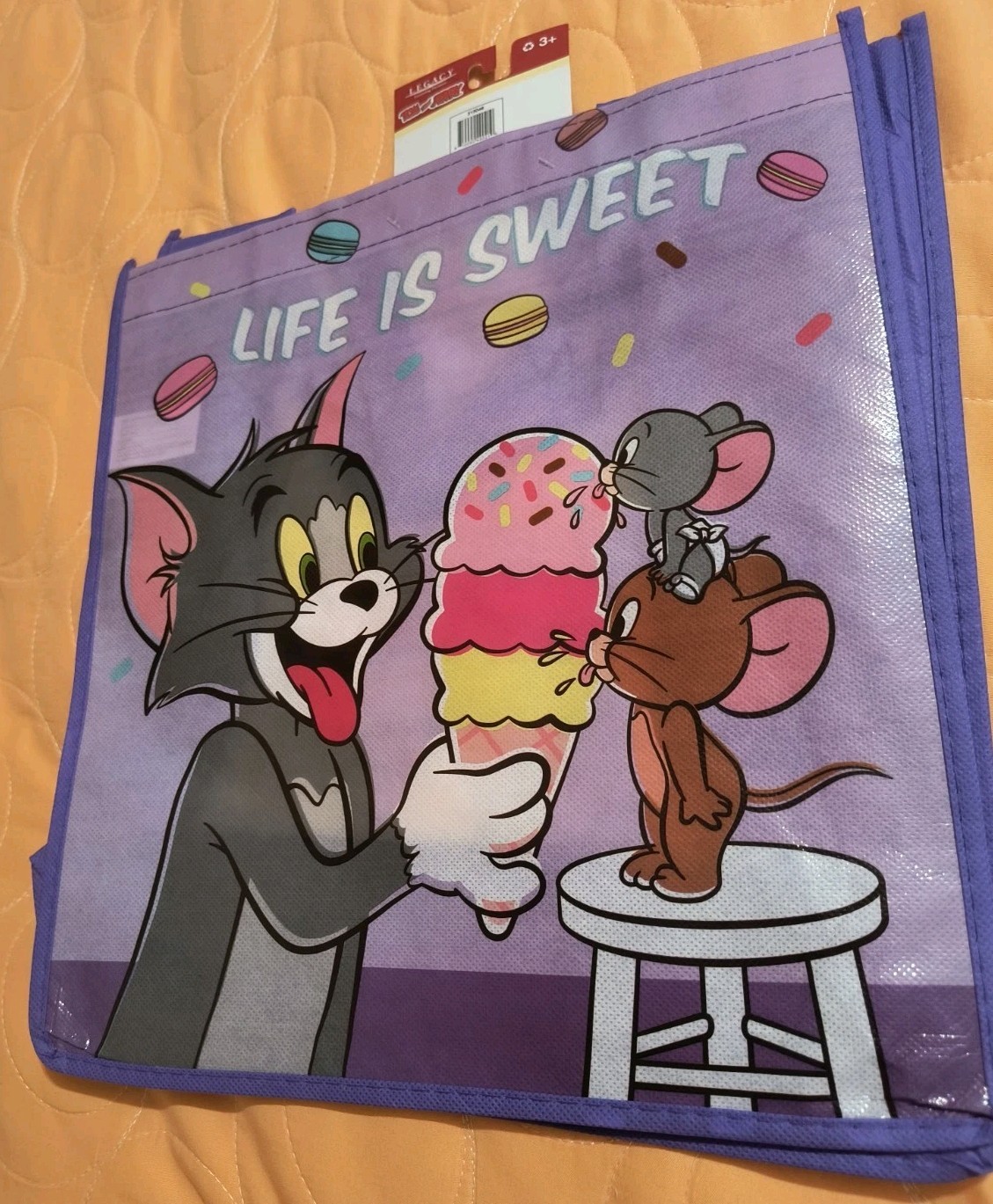 Warner Bros Tom and Jerry Purple Reusable Large Tote Gift Shopping Bag 🆕🆓 ship