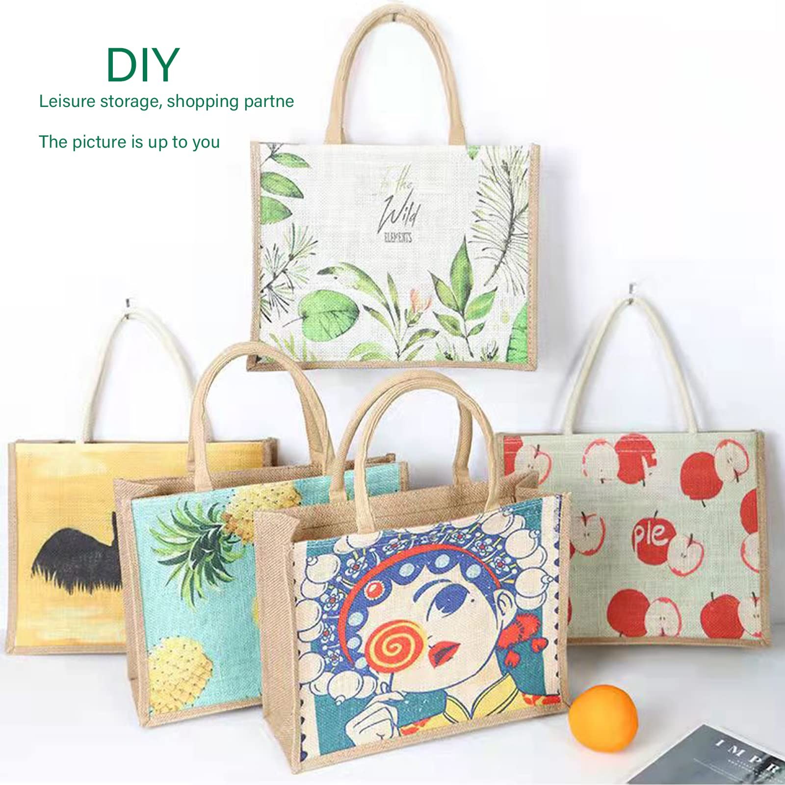 MEIANJUN Set of 10 Burlap Tote Bags with Button Handles – Grocery, Bridesmaid…