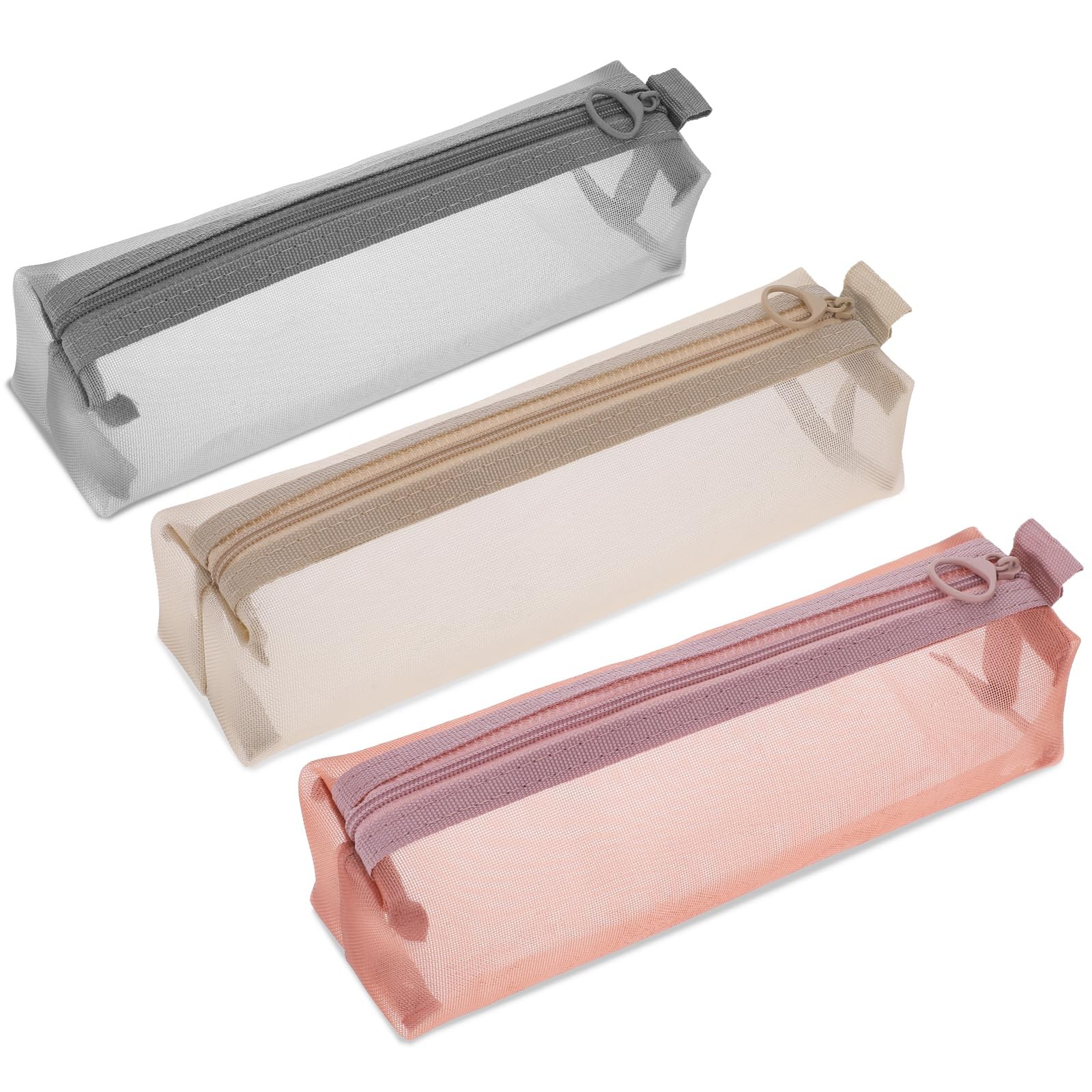 Piriuuo 3Pcs Mesh 5.5x6x20cm (2.16×2.36×7.87 inches), Pink, Gray, Khaki
