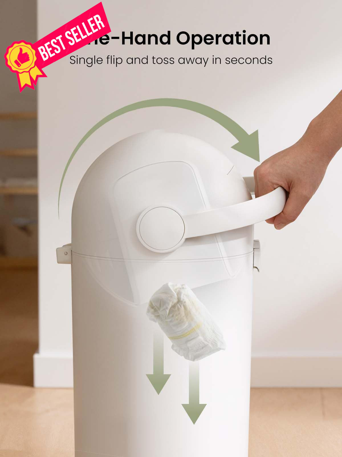 Grownsy Baby Diaper Pail, Odor-Locking Roll-Top Design, No Special Bag White