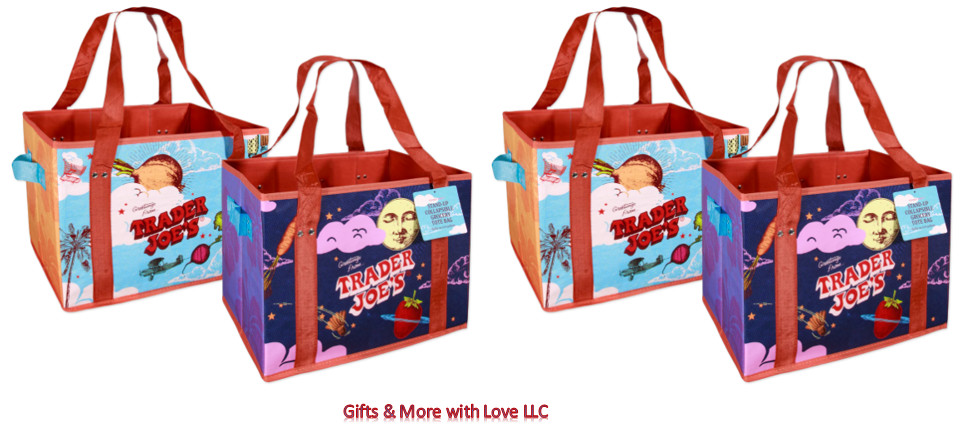 4x Trader Joe’s NEW 💚 STAND-UP COLLAPSIBLE REUSABLE GROCERY SHOPPING TOTE BAGS