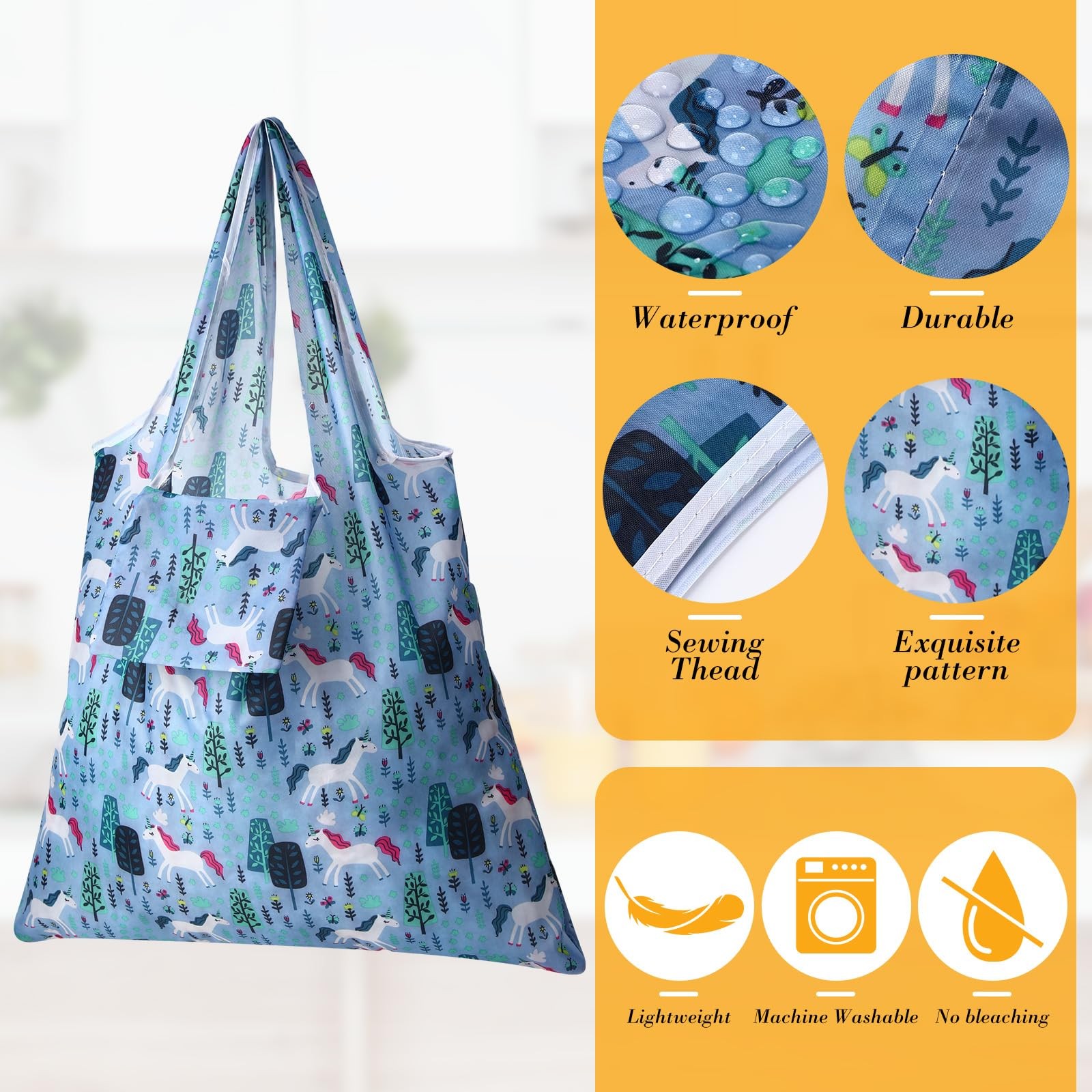 18 PCS Foldable Reusable Shopping Bags Machine Washable Grocery Waterproof