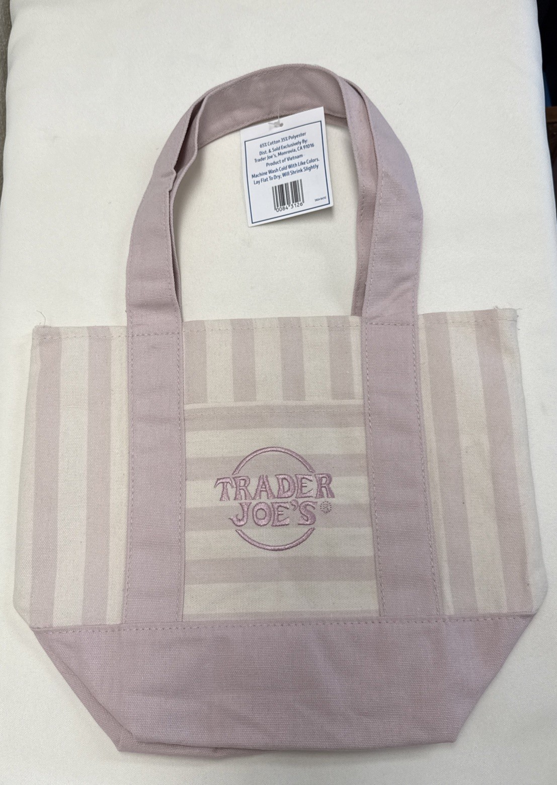 Trader Joe’s Mini Striped Canvas Tote Bag Pink/Beige 13x6x10 NWT I Combine Ship!