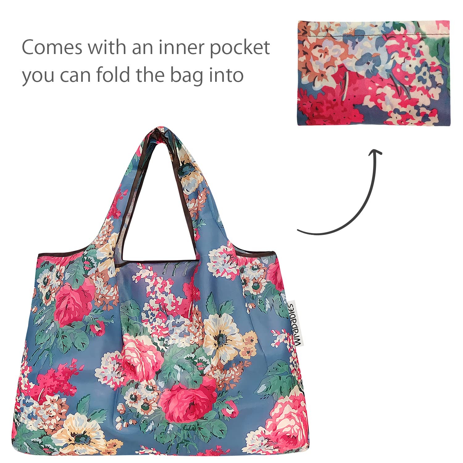Large & Small Foldable Tote Nylon Reusable Grocery Bags Set of 2 Bouquet