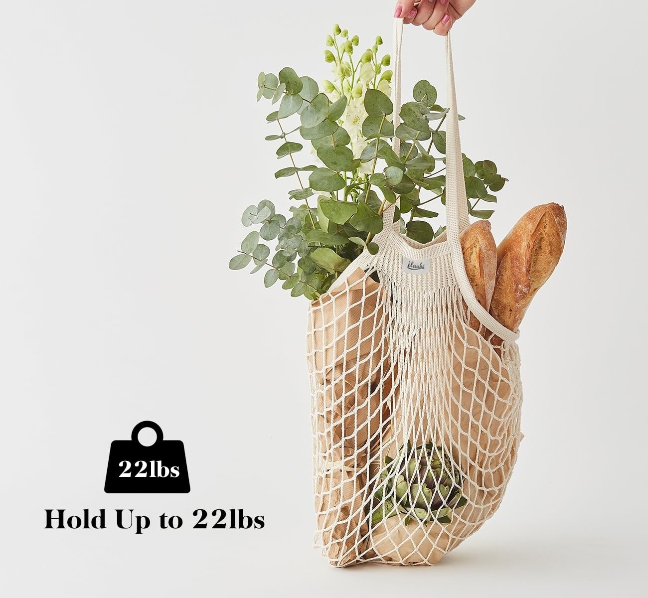 Mesh Grocery Bags, 5 Pack Reusable Washable Cotton String Shopping Bag, Cotton M
