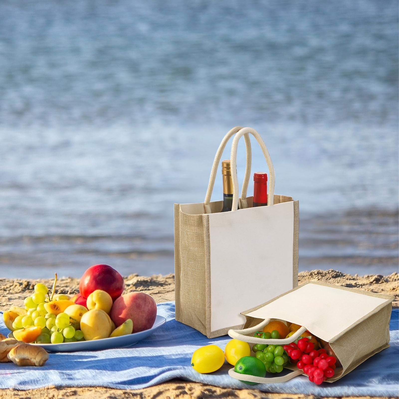 6 Pack Burlap Tote Bags, Reusable Jute Gift Tote with Handles, Small Beach Ba…