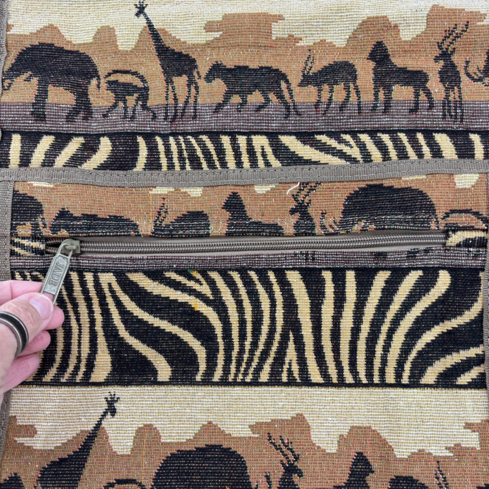 Jade Rolling Shopping Bag Large Brown Safari Animal Tapestry Ecletic Boho Unique