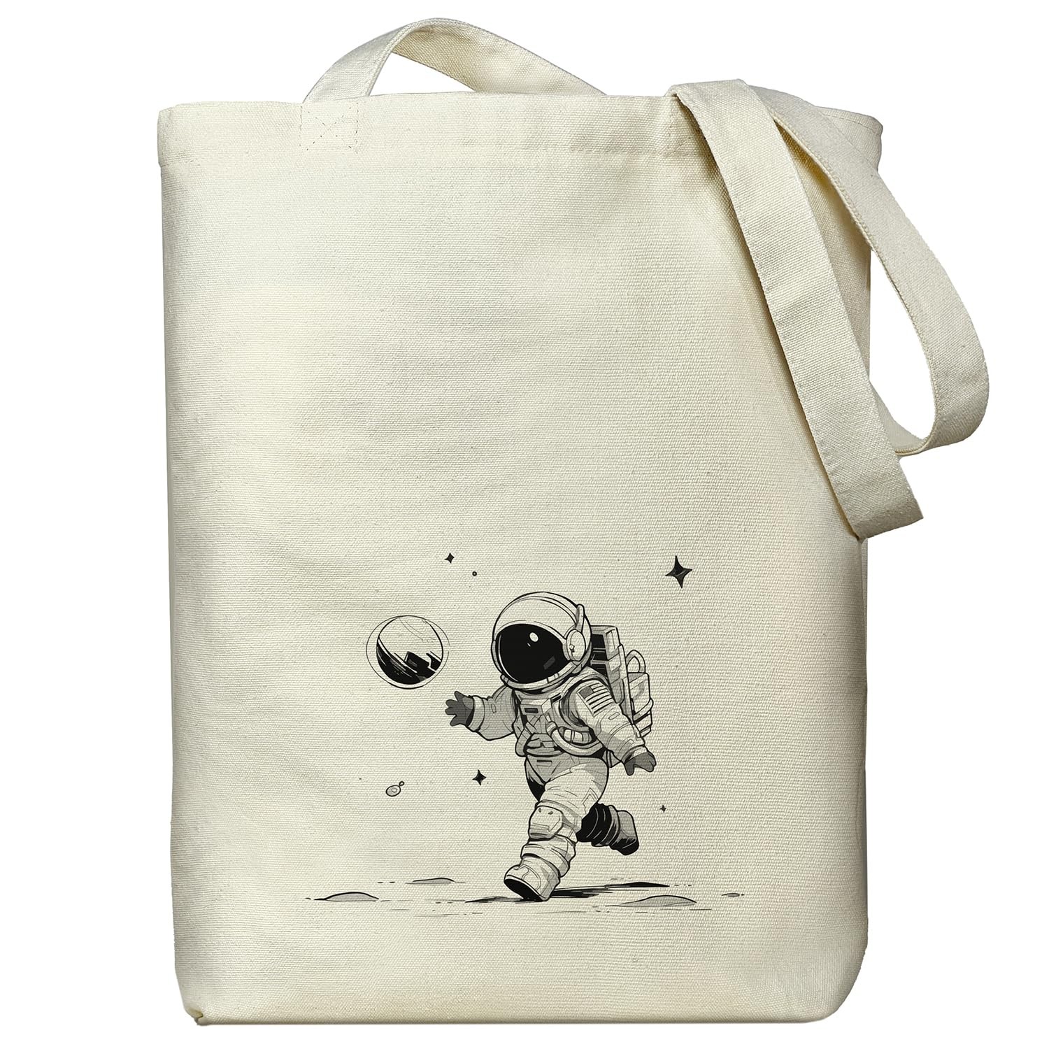 Space-Themed Canvas Tote Bag with Zipper Pocket – Astronomy & Astronaut Desig…