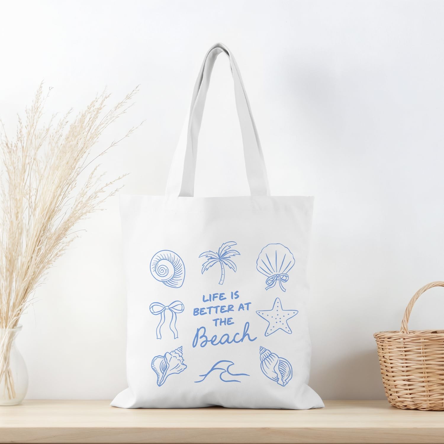 Blue SeaShell Beach Tote Bag for , Coastal Ocean Life is Better at the Beach …