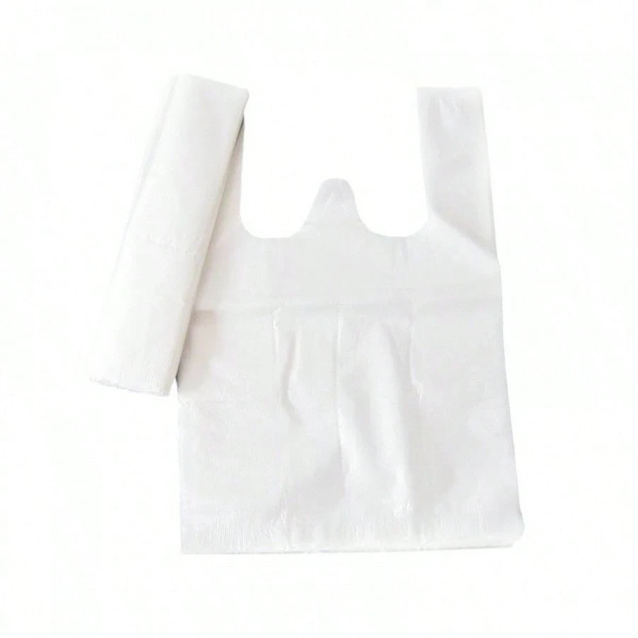 100Pcs White Transparent Plastic Shopping Bags T-Shirt Tote Grocery Takeout Bag