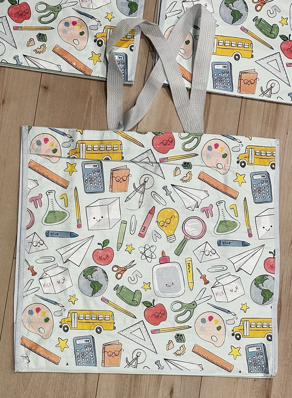 LOT OF 3 – TJ MAXX Teacher School Large Reusable Shopping Tote Eco Bag – 18 in H