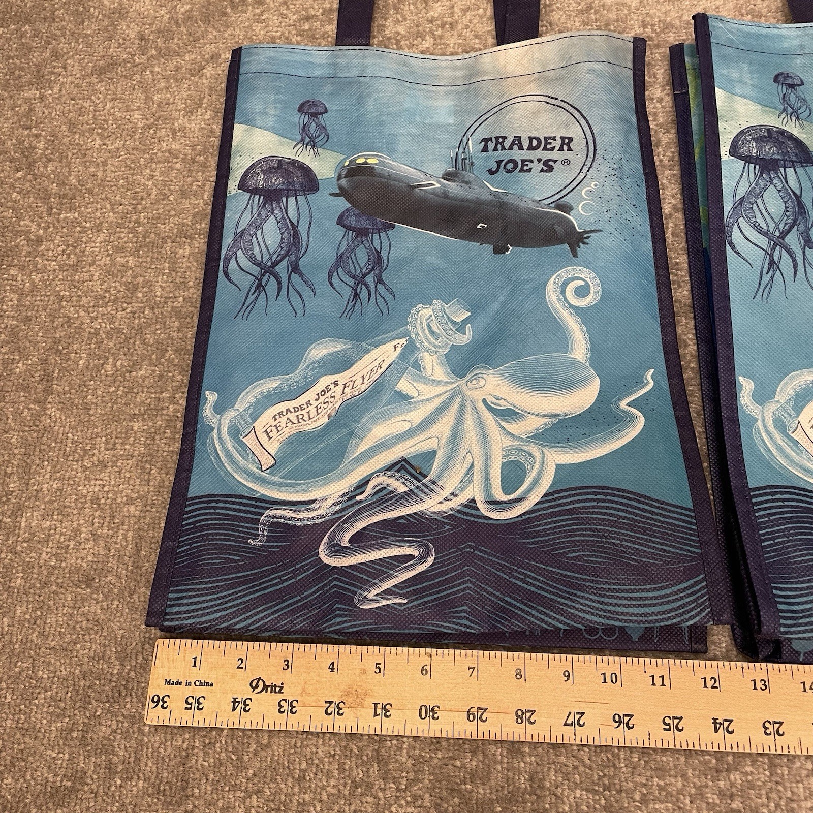 Trader Joes Reusable Shopping Bags Ocean Scene Lot Of 2 Clown Fish Scuba Diver