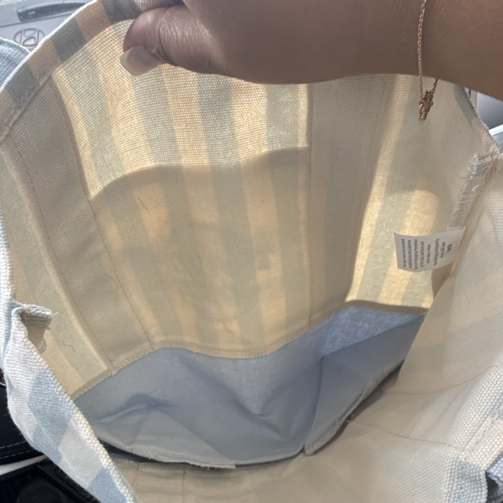 Trader Joe’s Striped Small Canvas Tote Bag Blue/Beige 10x10x10 in New